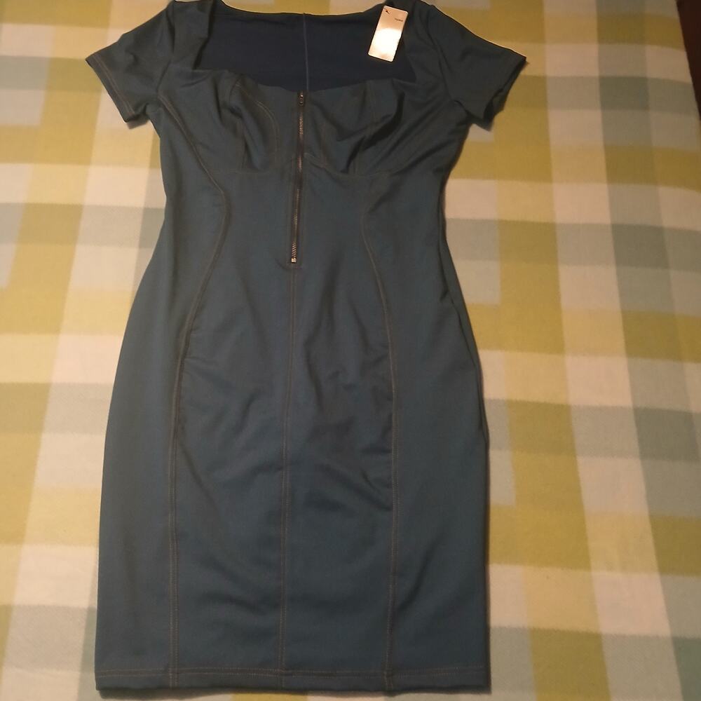 Popilush Shapewear Denim Square Neck Tummy Control Midi Dress